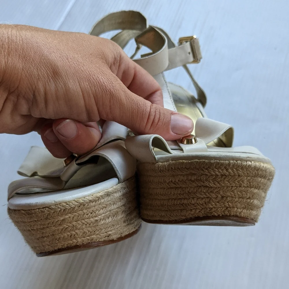 MARC FISHER Malek Chunky Espadrille jute Platform Sandals white leather